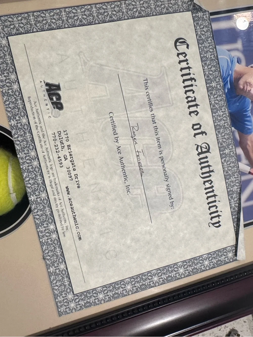 Roger Federer Signed Tennis Ball Framed US Open Photo Ace COA 14x25